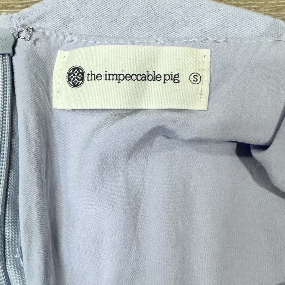 The Impeccable Pig Periwinkle Tie Front Linen Blend Mini Dress - Picture 6 of 11